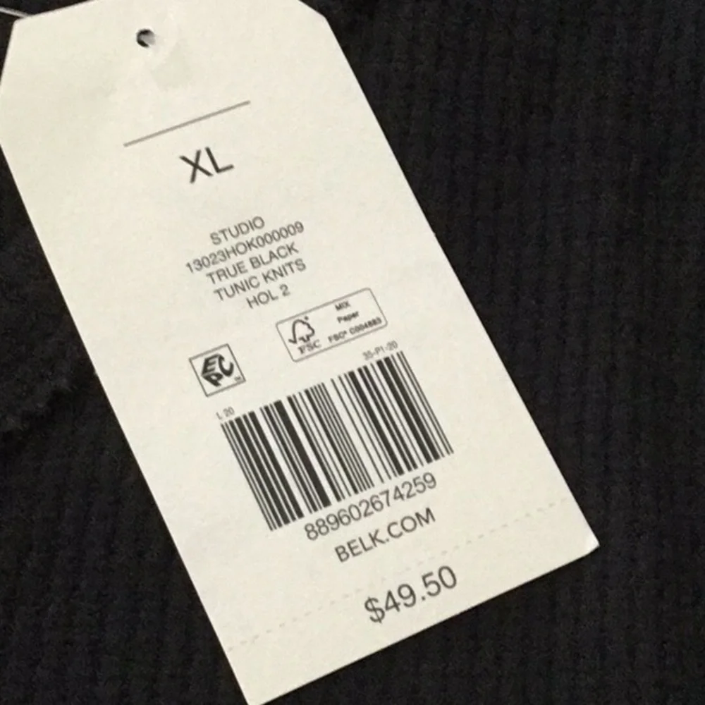 Belk Wonderly, Woman’s Black V-Neck Waffle Knit Long Sleeve Relaxed Fit Tunic. - Picture 5 of 8